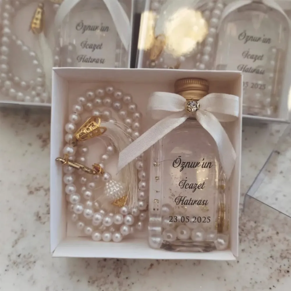 İnci Tesbih ve Plastik Kolonya Kutulu