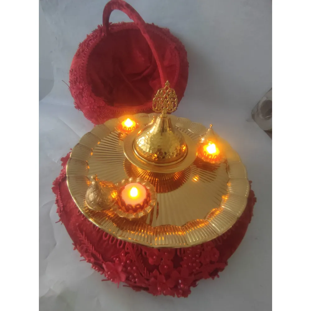 Kırmızı Güpürlü Kına Tepsi Sepet