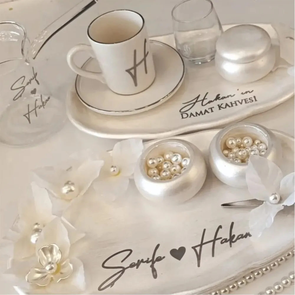 Naciden İncili Sedef Taş Tepsi Set